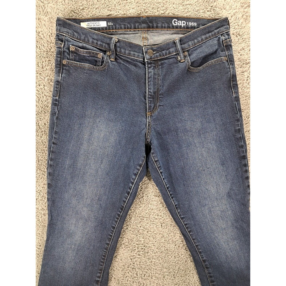 Gap 1969 Jeans Mens Sz 32S Authentic True Skinny Denim Blue Stretch Distressed - Picture 3 of 11